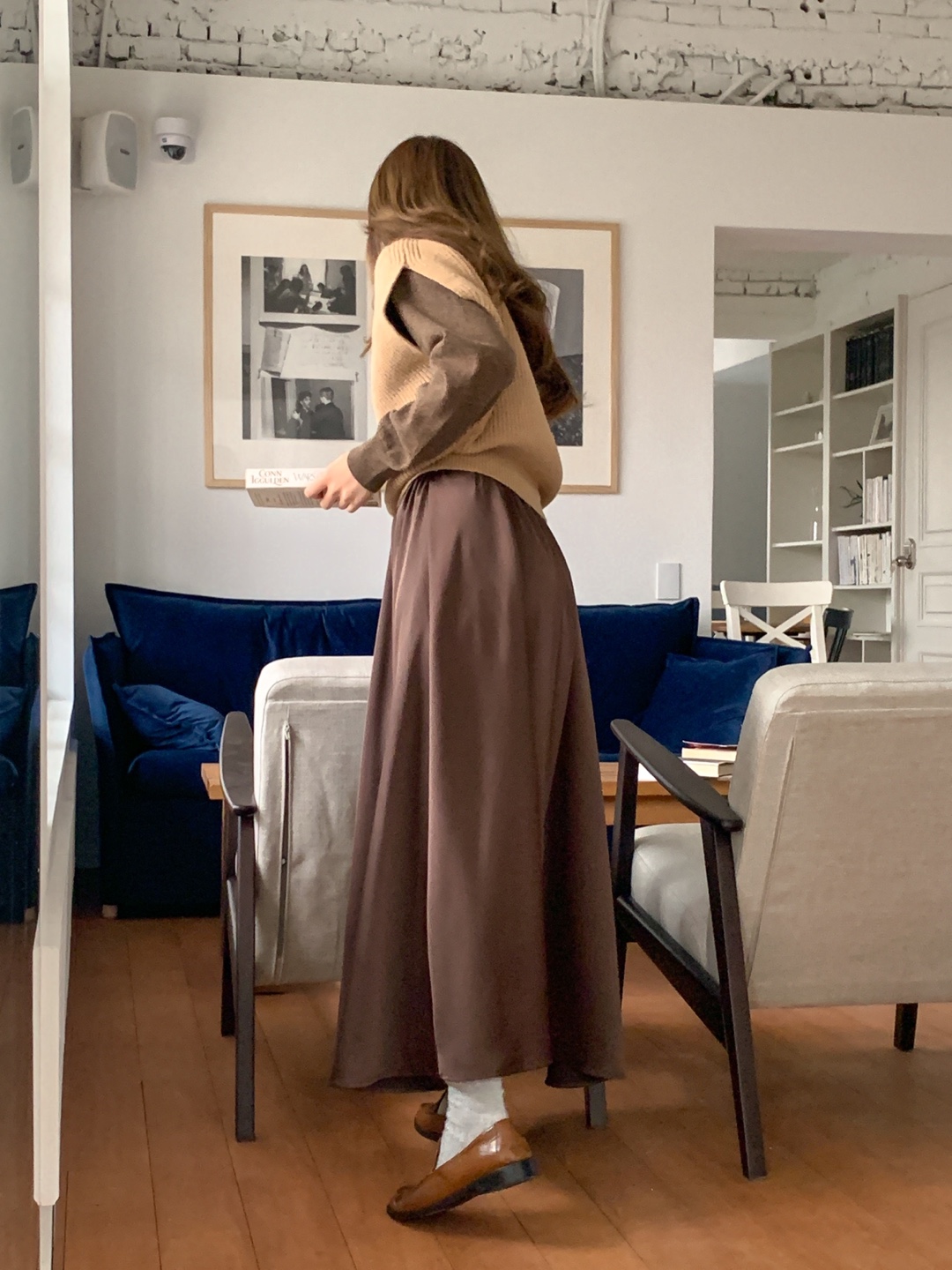 [ZEROG] shearing satin skirt _ Brown