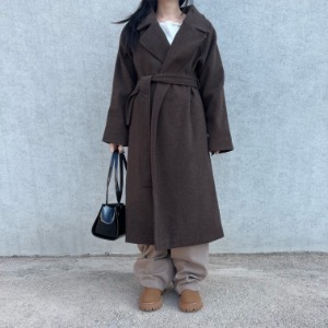 [ ZEROG ] wool robe long coat _ dark brown