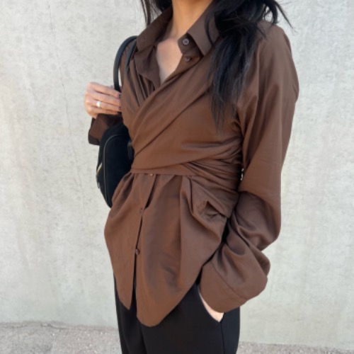 [ ZEROG ] layered wrap blouse _ brown